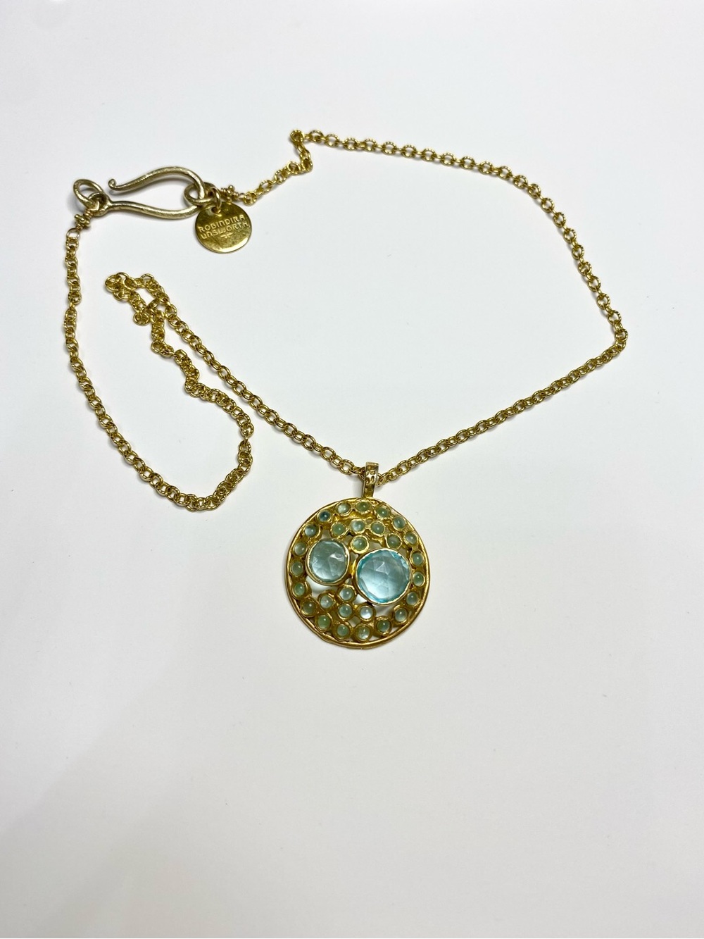 Robindira Unsworth Blue Crystal Disc Pendant Necklace